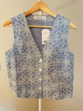 Blue Floral Embroidered Vest, 6 NWT